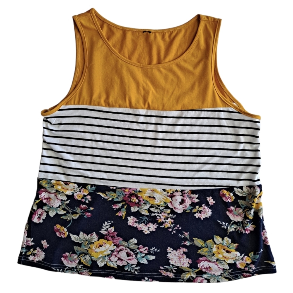 Color/pattern block tank top